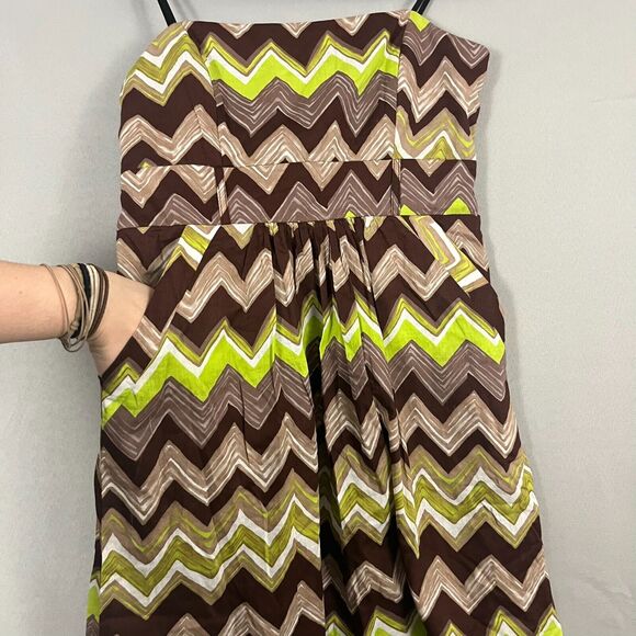 Vintage City Triangles Womens Y2K Chevron Green Brown Mini Babydoll Dress Sz 13 - Picture 5 of 6